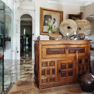19th Century Carved Walnut Chest with Geometric Panels & Iron Hardware