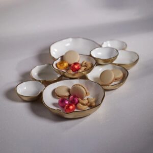Cluster Of 9 Round Serving Bowls - Two Finishes: Gold And Nickel